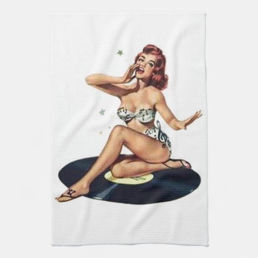 Button herauf das Mädchen, das auf Aufzeichnung Küchentuch (Vertikal)