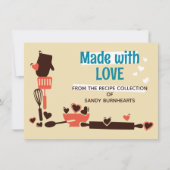 Button-Herzen backen Kochbuch-Rezeptkarte Einladung (Vorderseite)