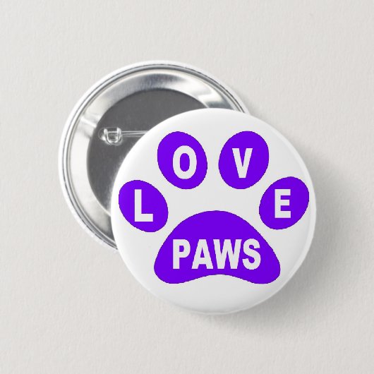 Button-Liebe Paws auf Lila Paws Button (Vorne & Hinten)
