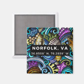 Button Magnet - Koordinaten von Norfolk, VA (Vorderseite/Rückseite)