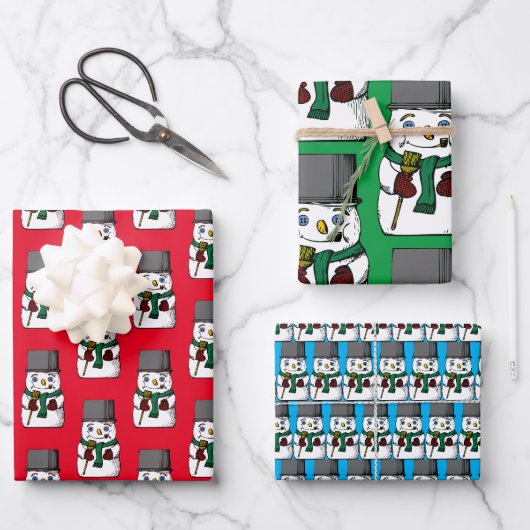Button Mit Augen Snowman Geschenkpapier Set (Vorderseite)