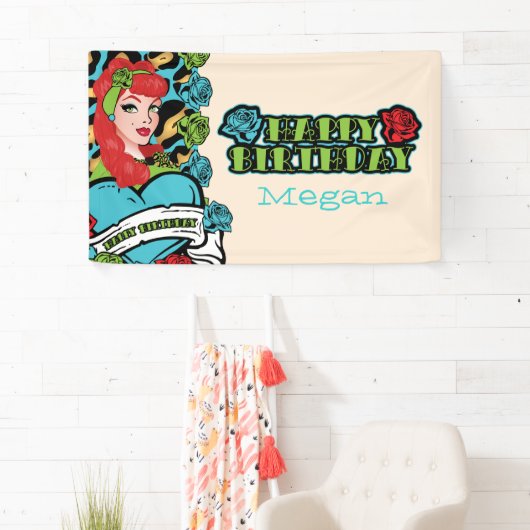 Button-oben Mädchen, Felsen-ein-Billy Party Fahne Banner (Insitu)