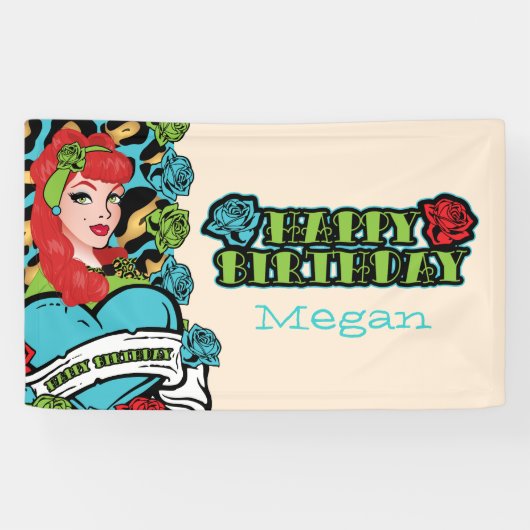 Button-oben Mädchen, Felsen-ein-Billy Party Fahne Banner (Horizontal)