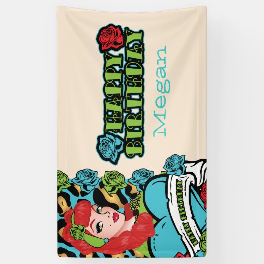 Button-oben Mädchen, Felsen-ein-Billy Party Fahne Banner (Vertikal)