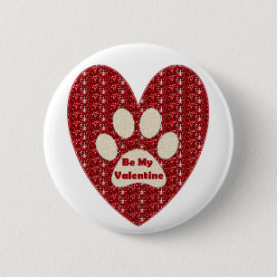 Button Paw Heart Red White be My Valentine