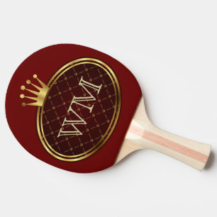 Button RETRO GOLDKRONEN + dein Monogramm Tischtennis Schläger