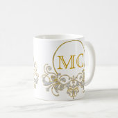 Button RETRO ORNAMENT + Ihr Monogramm Kaffeetasse (VorderseiteRechts)