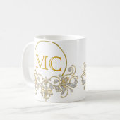 Button RETRO ORNAMENT + Ihr Monogramm Kaffeetasse (Vorderseite Links)