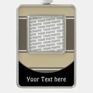 Button RETRO STRIPES + Ihr Foto & Text Rahmen-Ornament Silber