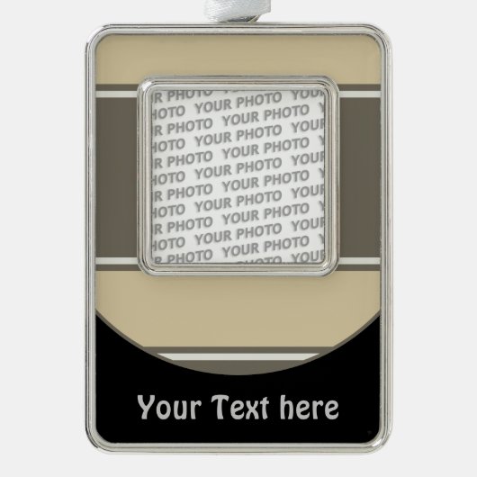 Button RETRO STRIPES + Ihr Foto & Text Rahmen-Ornament Silber (Vorderseite)