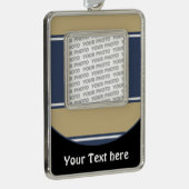 Button RETRO STRIPES + Ihr Foto & Text Rahmen-Ornament Silber (Rechts)