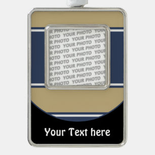 Button RETRO STRIPES + Ihr Foto & Text Rahmen-Ornament Silber