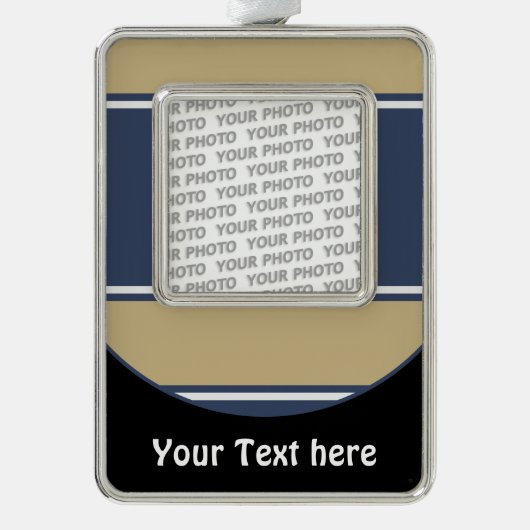 Button RETRO STRIPES + Ihr Foto & Text Rahmen-Ornament Silber (Vorderseite)