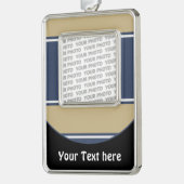 Button RETRO STRIPES + Ihr Foto & Text Rahmen-Ornament Silber (Links)