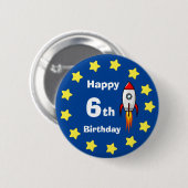 Button - Rocketship 6. Geburtstag (Vorne & Hinten)