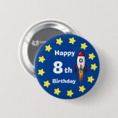 Button - Rocketship 8. Geburtstag (Vorne & Hinten)