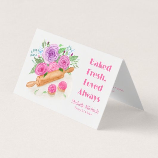 Button-Rose für Wasserfarben Konditorei Koch Baker Visitenkarten (Vorderseite)