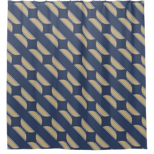 BUTTON ROUND Streifen blau Sand grau Duschvorhang (Vorderseite)