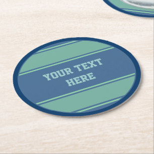 BUTTON ROUND Streifen Ozeanblau grün + Ihr Text Runder Pappuntersetzer