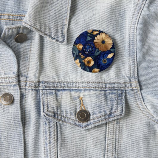 Button."Royal Indigo Florals: Luxuriös dunkelblau Button (Beispiel)