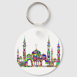 Button-Schlüsselanhänger mit bunten Prismenmoschee Schlüsselanhänger