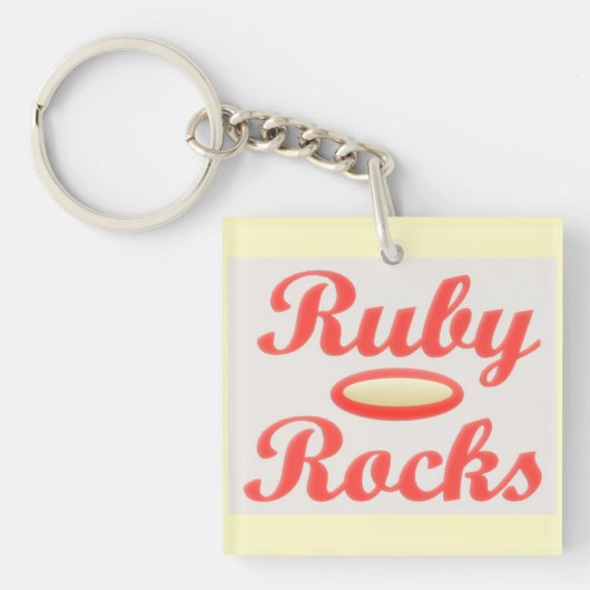Button Schlüsselanhänger RUBY ROCKS RED AND CREAM (Vorderseite)