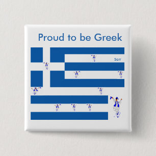 Button : Stolz griechische Flagge mit Evzon-Tänzer