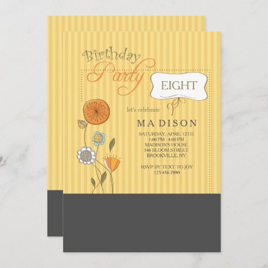 Button Stripe Blume Einladung (Vorne/Hinten)