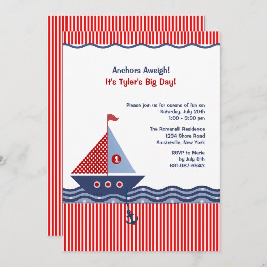 Button Stripe Nautical Juvenile Einladung zum Gebu (Vorne/Hinten)