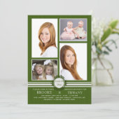 Button Stripe Vier Foto Abschluss Einladung (Stehend Vorderseite)