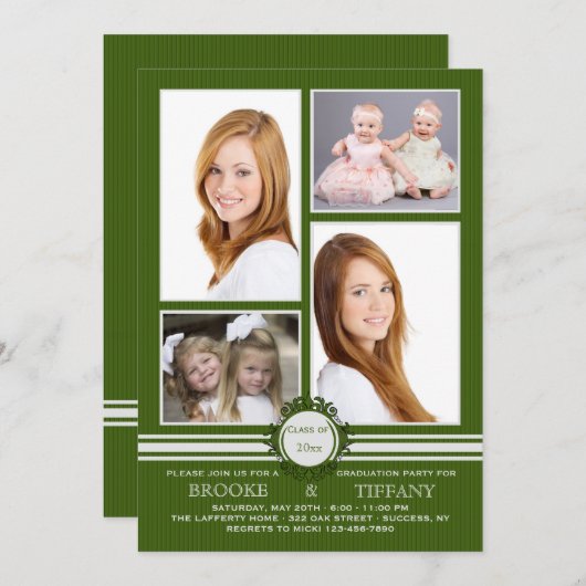 Button Stripe Vier Foto Abschluss Einladung (Vorne/Hinten)