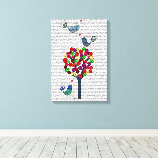 Button Tree und Birds Blue Leinwanddruck (Insitu (Holzboden))