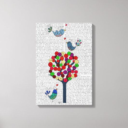 Button Tree und Birds Blue Leinwanddruck (Vorderseite)