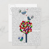 Button Tree und Birds Blue Postkarte (Vorne/Hinten)