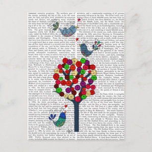 Button Tree und Birds Blue Postkarte
