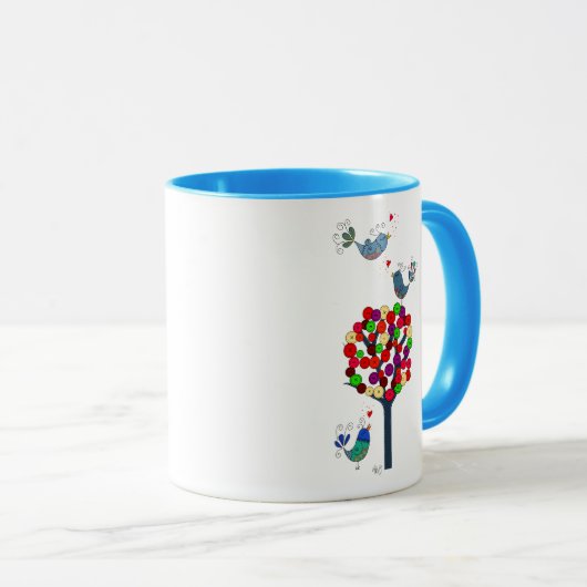 Button Tree und Birds Blue Tasse (VorderseiteRechts)