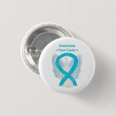 Button Turqoise Blue Awareness Ribbon Angel Button (Vorne & Hinten)