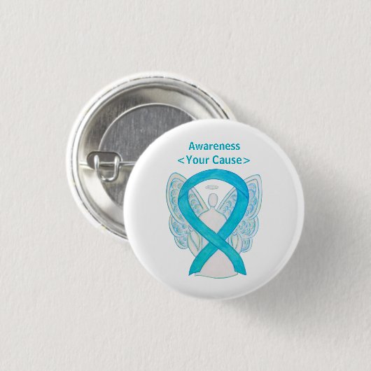 Button Turqoise Blue Awareness Ribbon Angel Button (Vorne & Hinten)