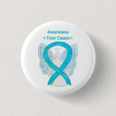 Button Turqoise Blue Awareness Ribbon Angel Button (Vorderseite)