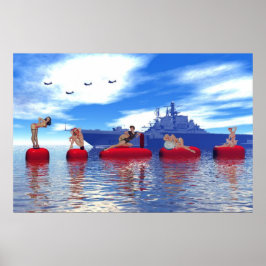 Button- und Glamour-Girls mit der Marine Poster