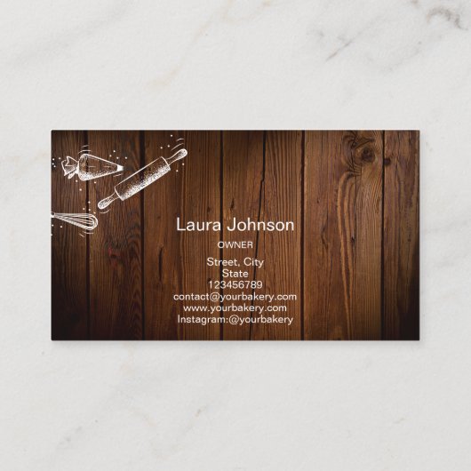 Button- und Whiskkuchengebäck Rustikales Holz Visitenkarte (Rückseite)