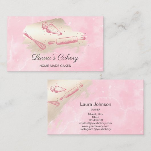 Button- und Whisky-Kuchen Bäckerei Rosa Visitenkarte (Vorne/Hinten)