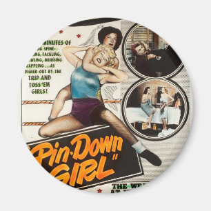 Button-unten Mädchen-Vintage Dame Wrestlers Poste Magnet