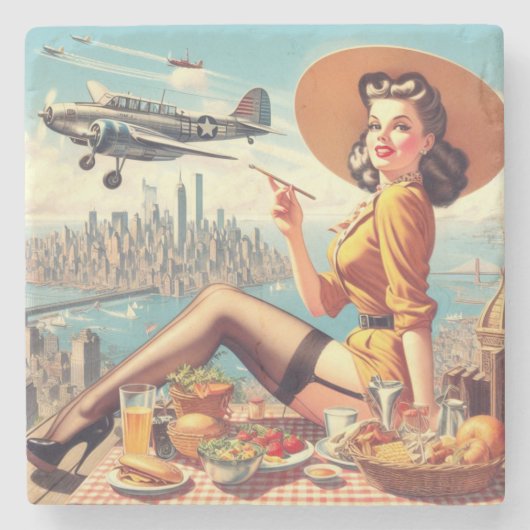 Button-up-Abbildung für Retro-Flugzeuge Steinuntersetzer (Vorderseite)