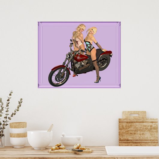 Button-up Bikermädchen Poster (Küche)