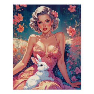 Button-Up Blumen Niedlich Osterhase Poster