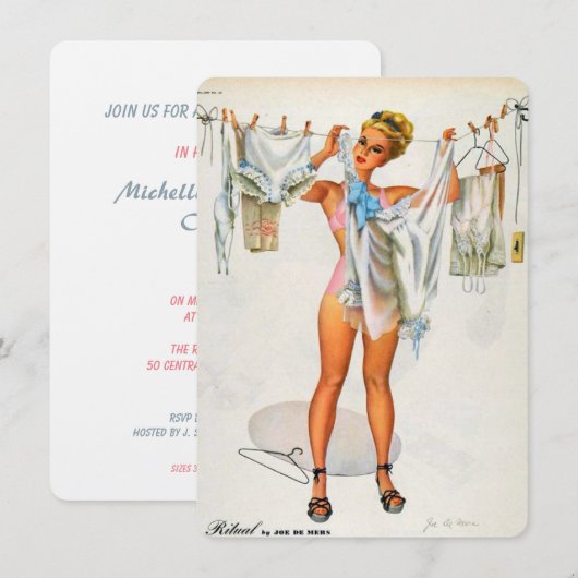 Button-up-Dessous-Brautparty Einladung (Vorne/Hinten)