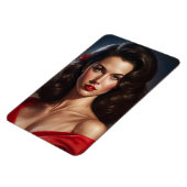 Button-Up-Frau in rotem Kleid. Magnet (Linke Seite)