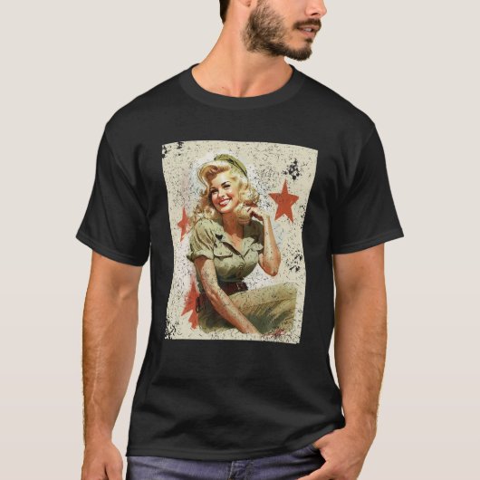 Button Up Girl Blonde WWII Graphic T Shirt (Vorderseite)