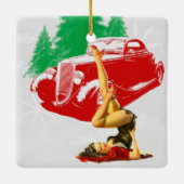 Button Up Girl Classic Car Keramikornament (Rückseite)